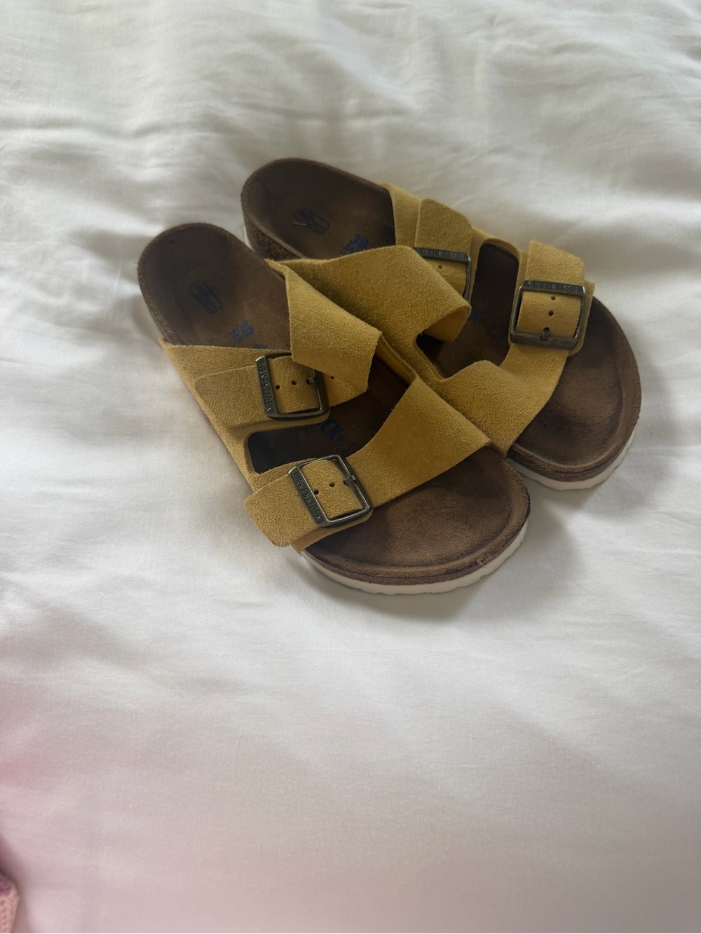 Woman’s Double-Buckle Suede Sandals - Mustard Yellow